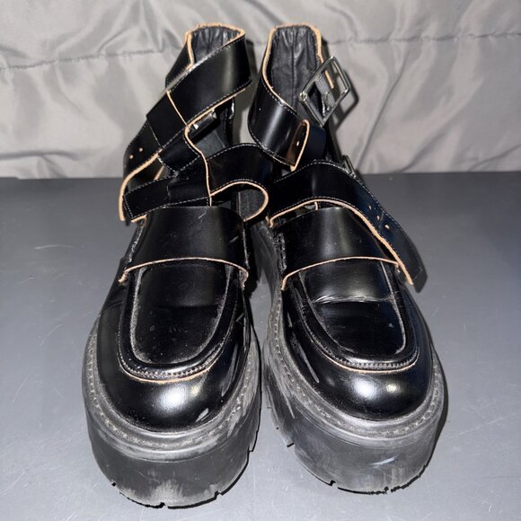 Steve Madden Rogue Black Ankle Bootie Women's 7.5 Platform Biker Buckle Up - Picture 5 of 16